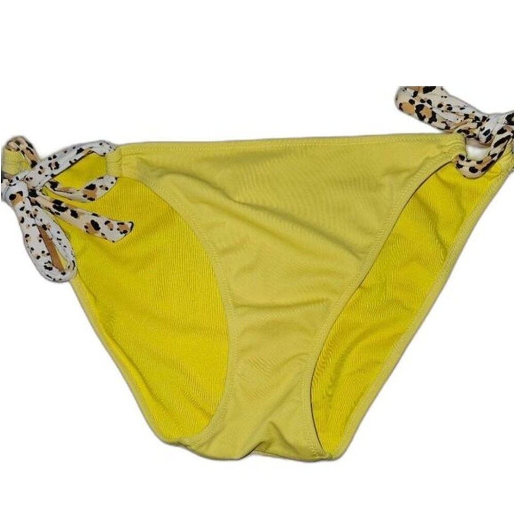 Victoria's Secret Pink Size L Yellow Cheetah Accent Swim Bottoms Adjustable Tie